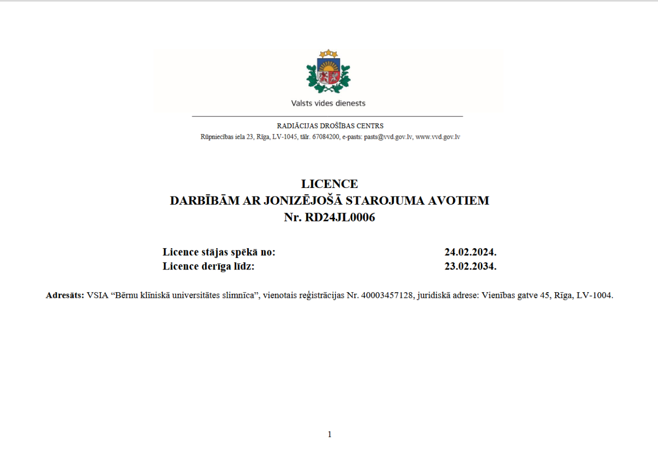 LICENCE DARBĪBĀM AR JONIZĒJOŠĀ STAROJUMA AVOTIEM